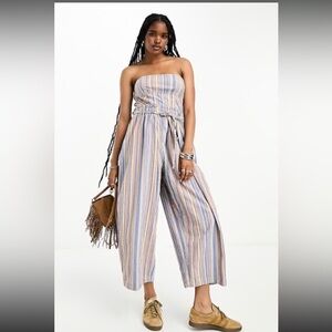 Free People Strapless Striped Jumpsuit